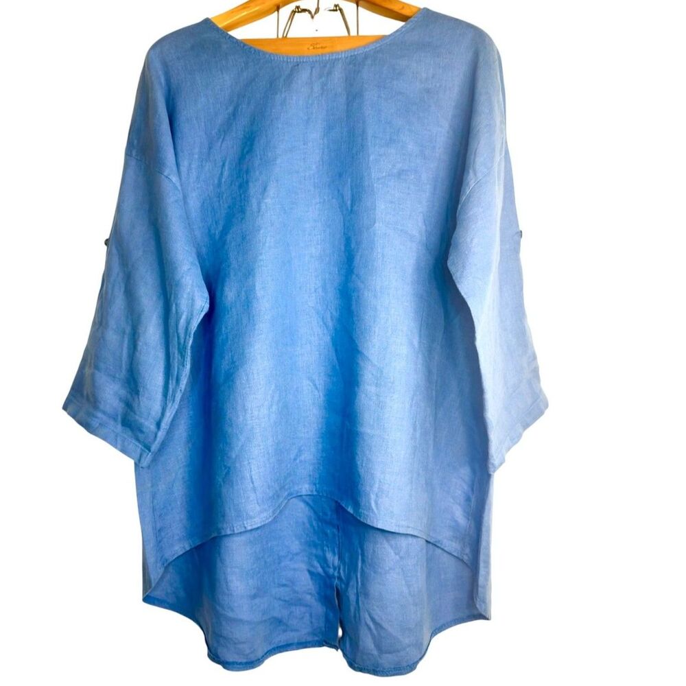 TERZO MILLENNIO 100% Linen Button Back Hi LOw Coastal Top Made In Italy Size: L